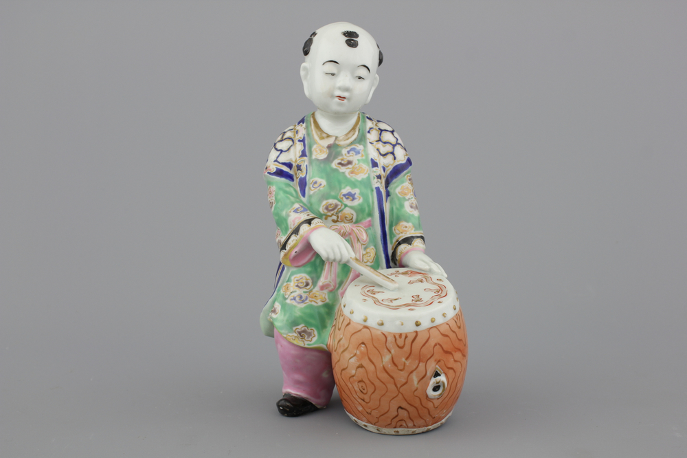 Tambour en porcelaine de Chine polychrome, 19e-20e