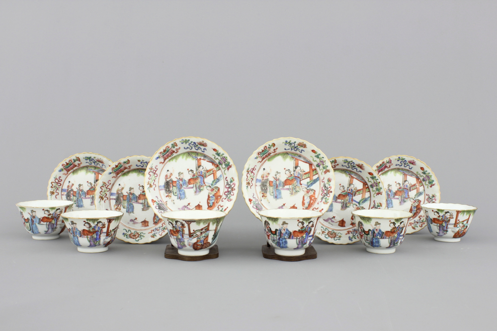 A set of 6 Chinese cups and saucers, Tongzhi mark and period, 19th C.