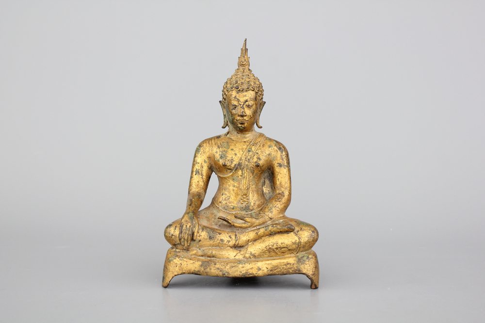 Bouddha tha&iuml; assis, en bronze dor&eacute;, 19e