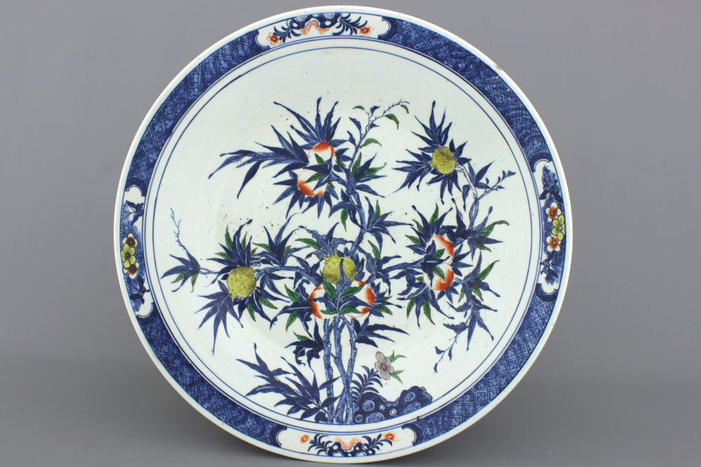 A very large Chinese doucai dish with &quot;nine peaches&quot; decoration, 19th C.