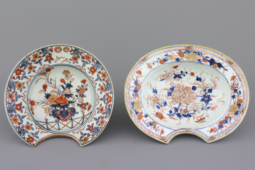 Two Chinese porcelain Imari shaving bowls, 18th C.