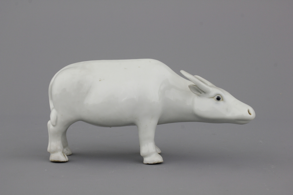 A Blanc de Chine model of a water buffalo, 19th C.