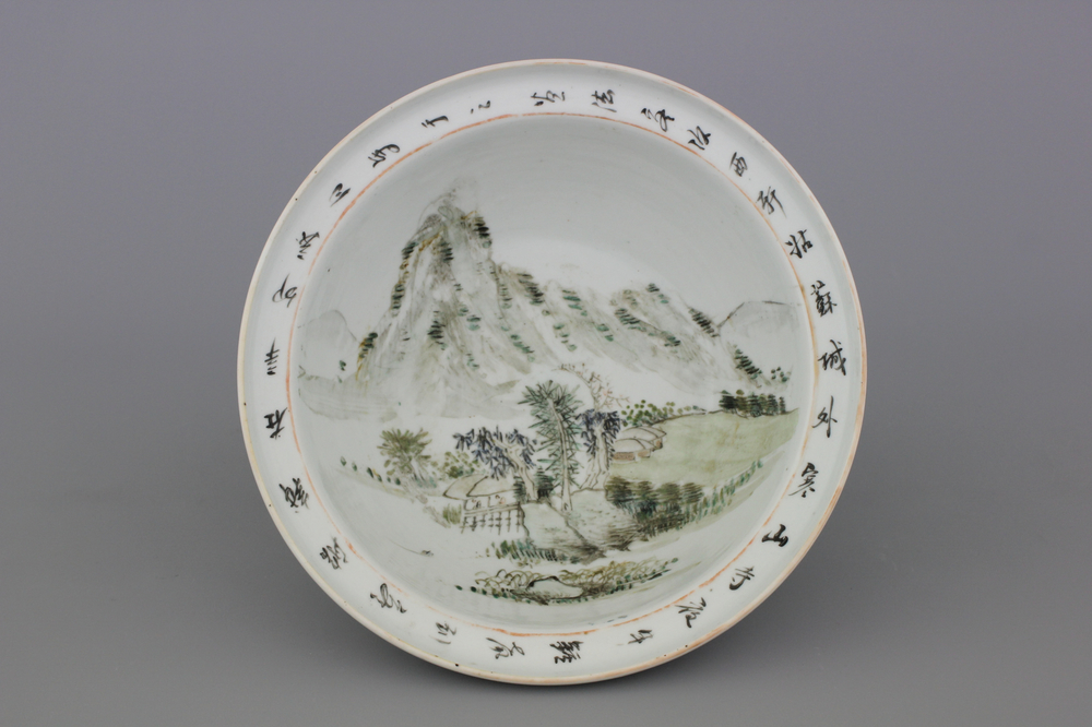Kom in Chinees porselein, Qianjiang landschapsstijl, 19e-20e eeuw