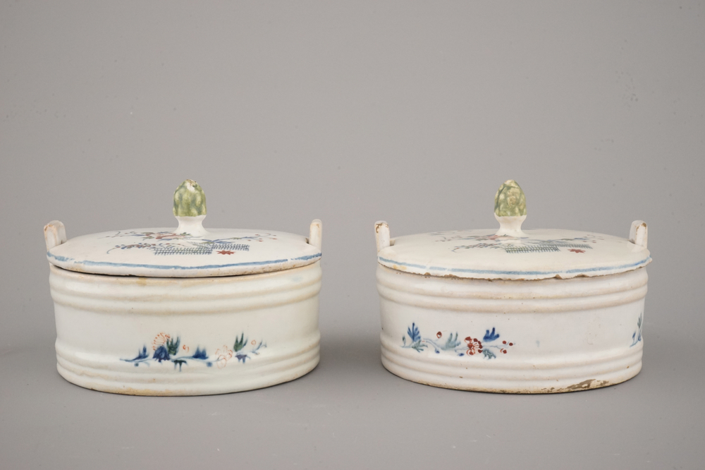 A pair of Brussels faience butter tubs, 18th C.