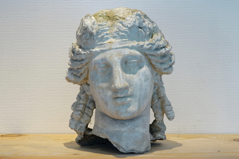 A plaster cast of a female's head, after the Antique, 19/20th C., Bruges