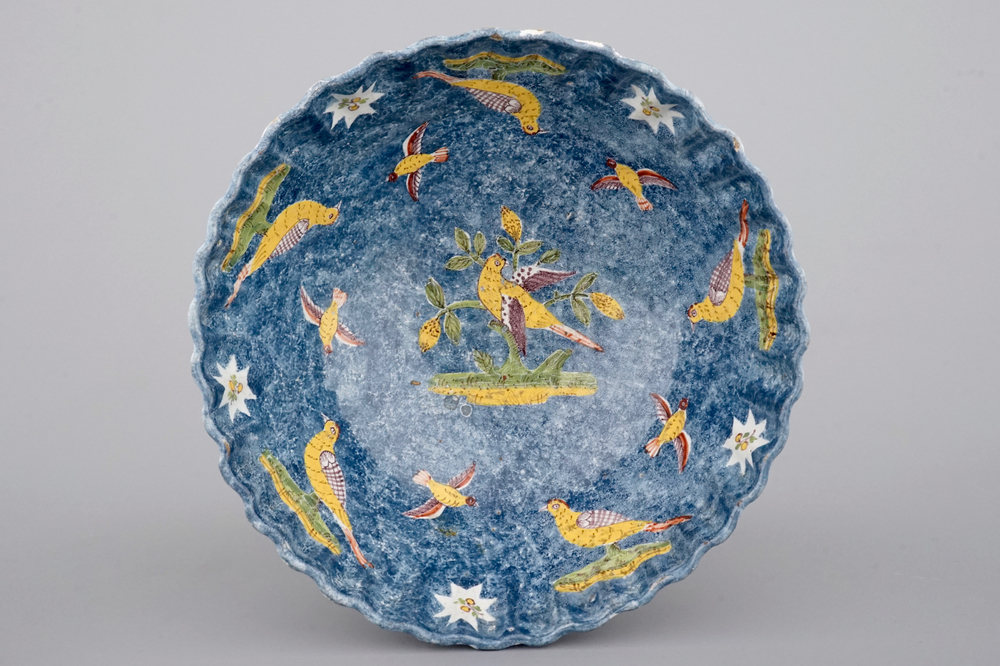 A large Brussels faience blue ground salad bowl, 18th C.