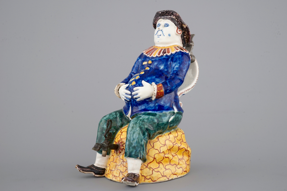 A polychrome Dutch Delft figural &quot;Bobbejak&quot; table fountain, 18th C.