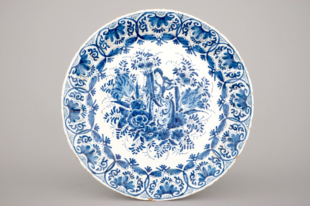 A Dutch Delft blue and white dish with Fortuna, ca. 1700