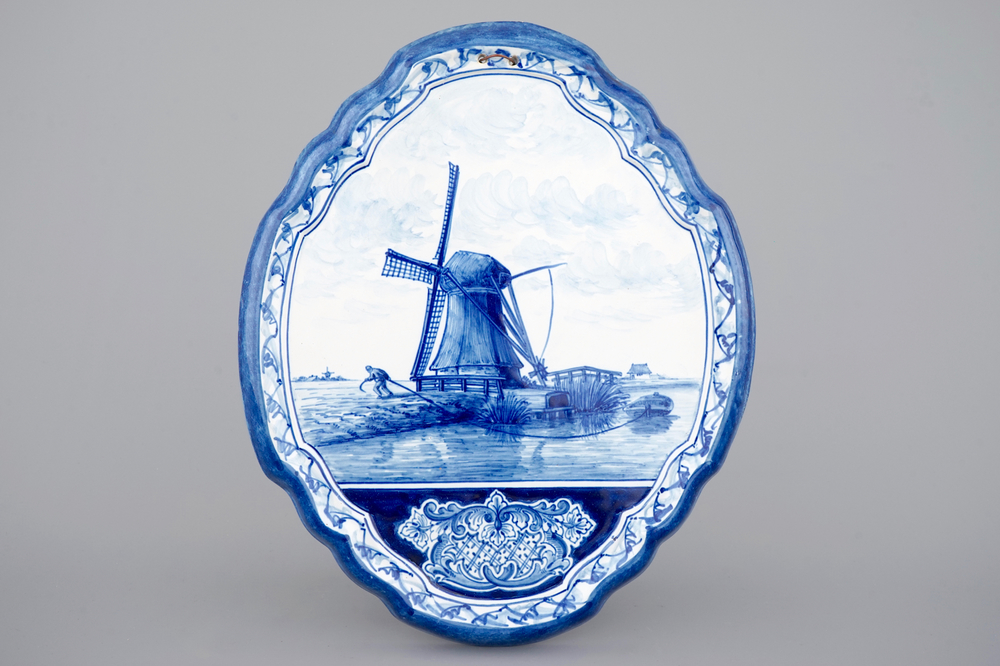 A Frisian Makkum Tichelaar plaque with a windmill, 19th C.