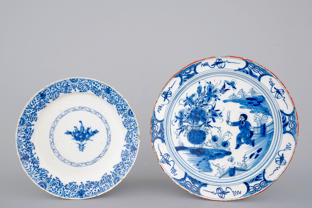 Two Dutch Delft blue and white dishes, 18th C.