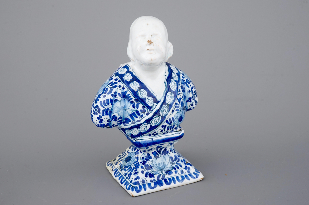 A Berlin faience blue and white bust of a chinaman, 18th C.