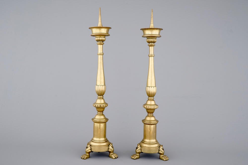 A pair of large Italian bronze pricket candlesticks, Venice, 17/18th C.