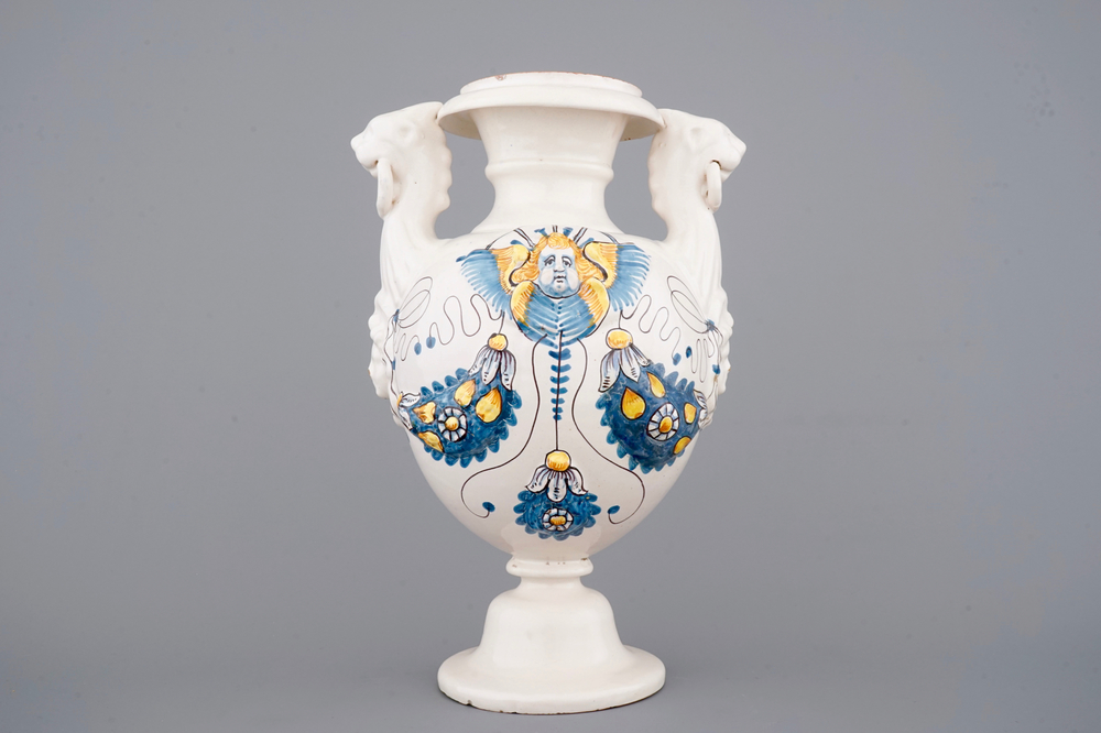 A large French faience altar vase, Nevers, 17th C.