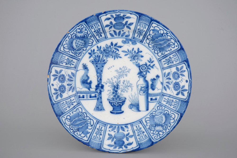 A fine Dutch Delft blue and white chinoiserie dish with &quot;antiquities&quot;, late 17th C.