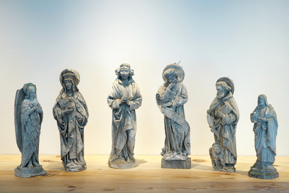 A set of six 50 cm plaster casts of religious figures, 19/20th C., Bruges