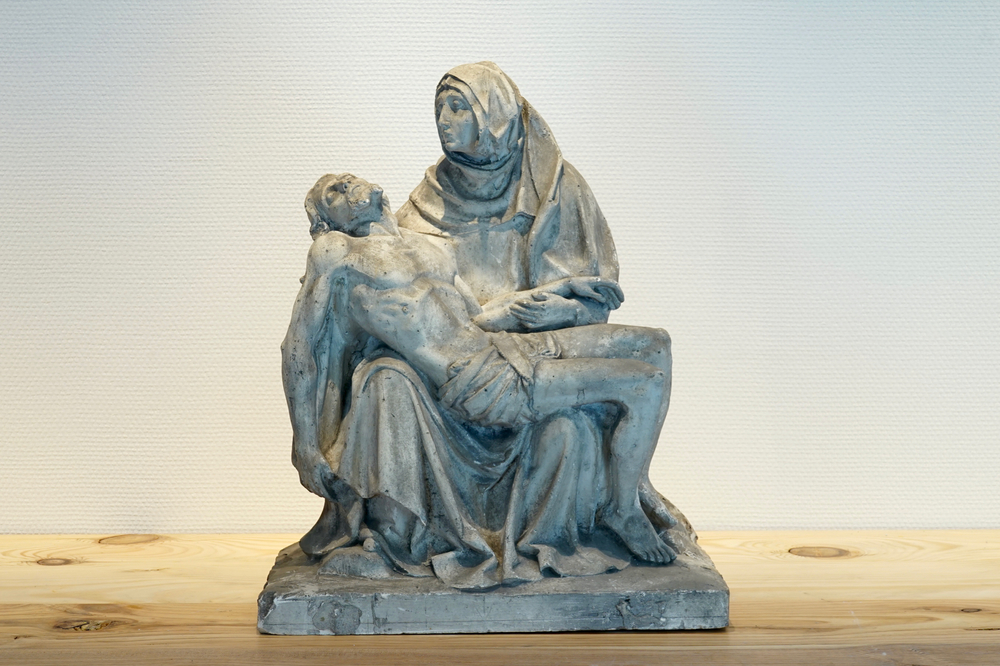A plaster cast of a pieta, 19/20th C., Bruges