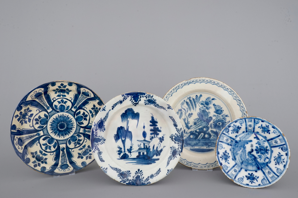 A set of 4 various Dutch Delft dishes, 18th C.