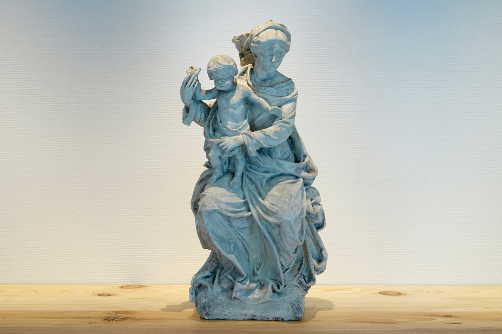A 72 cm plaster cast of a Madonna with Child, 19/20th C., Bruges