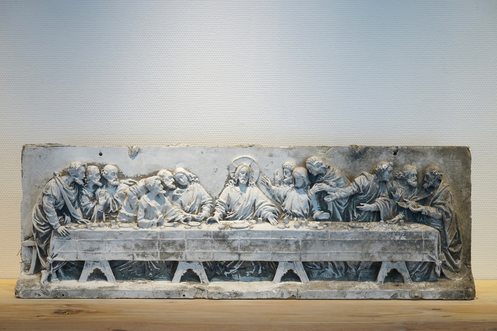 A large plaster cast of The Last Supper, after Leonardo Da Vinci, 19/20th C., Bruges