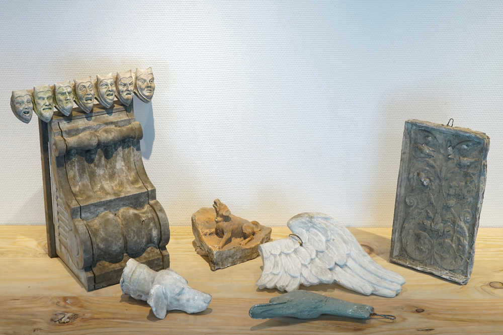 A set of seven various somewhat funny plaster casts, 19/20th C., Bruges