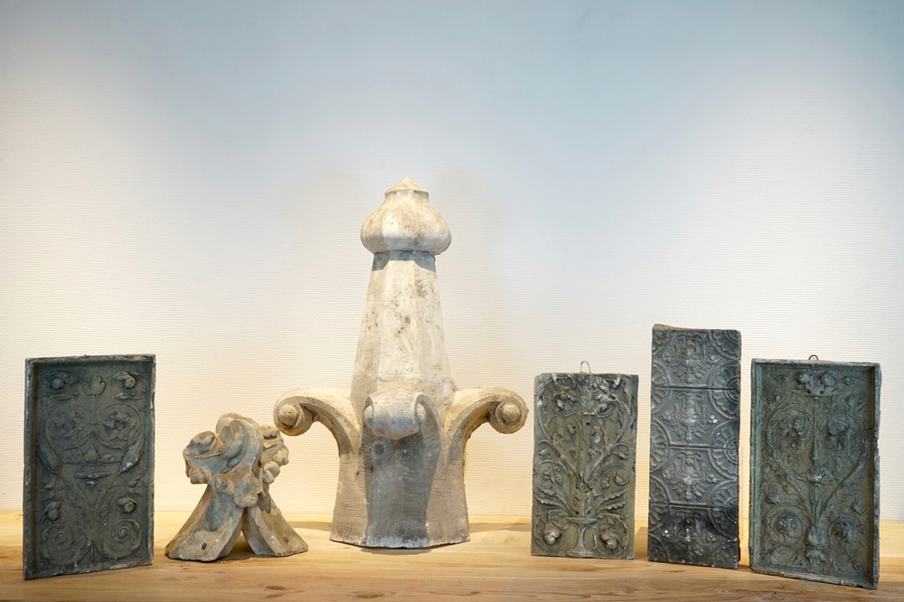 A set of six ornamental plaster casts, 19/20th C., Bruges