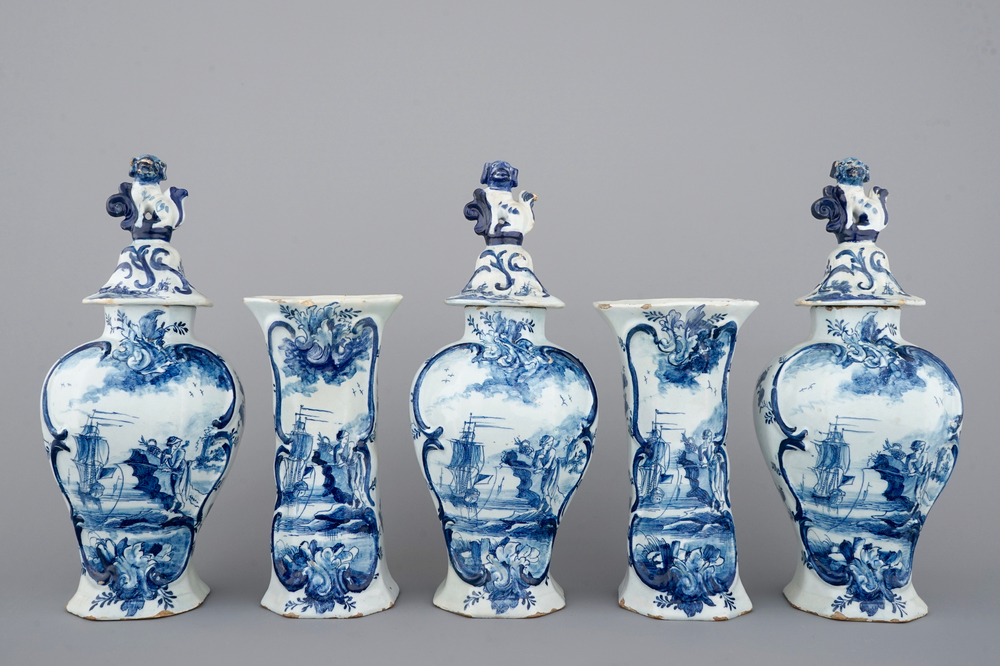 A 5-piece Dutch Delft garniture, 18th C.