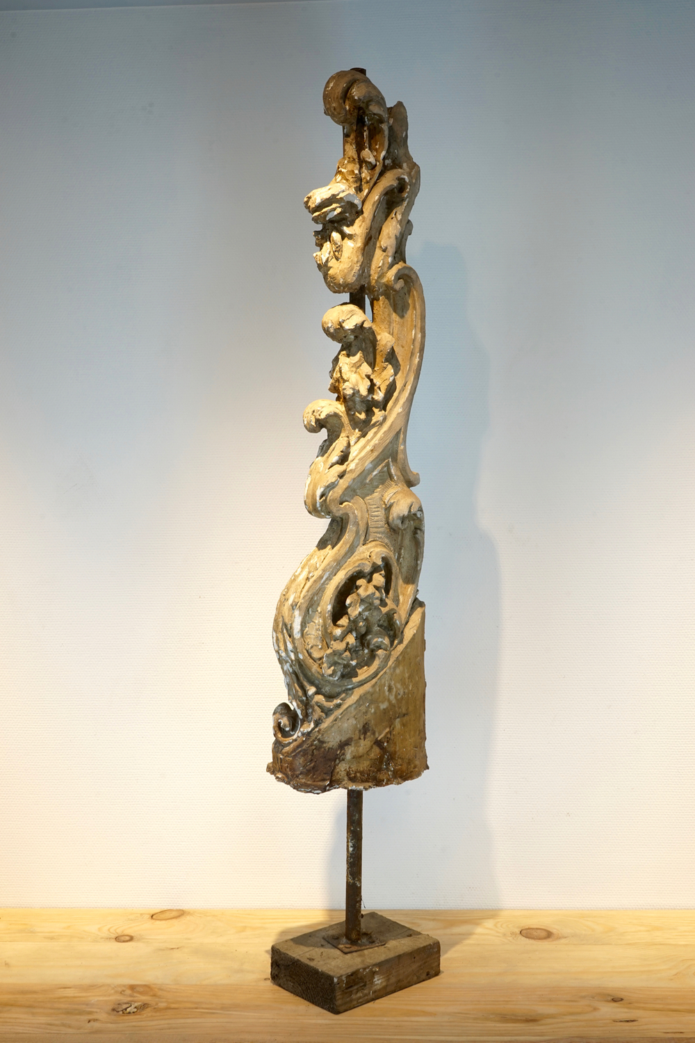 A plaster cast of a baroque ornament on stand, 19/20th C., Bruges