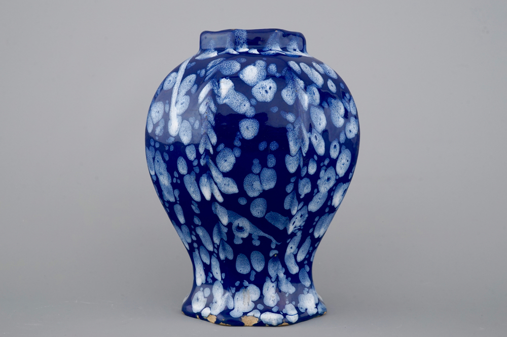 A French faience vase with bleu Persan or &quot;A la bougie&quot; decoration, Nevers, 17th C.