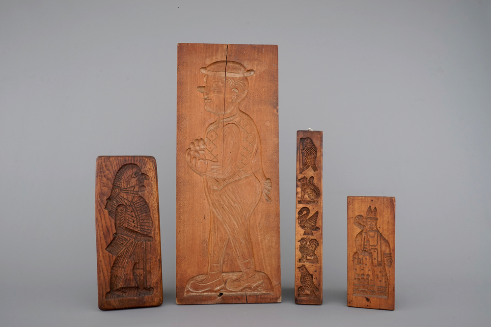 A set of 4 cookie moulds (molds), 19th C., including Saint-Nicholas