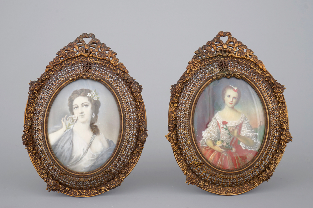 Two miniatures on ivory, probably French, 19th C.
