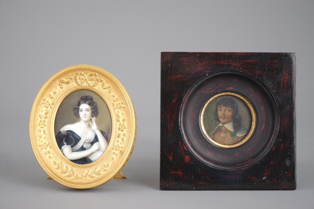 2 miniatures painted on ivory and copper, 18th and 19th C.