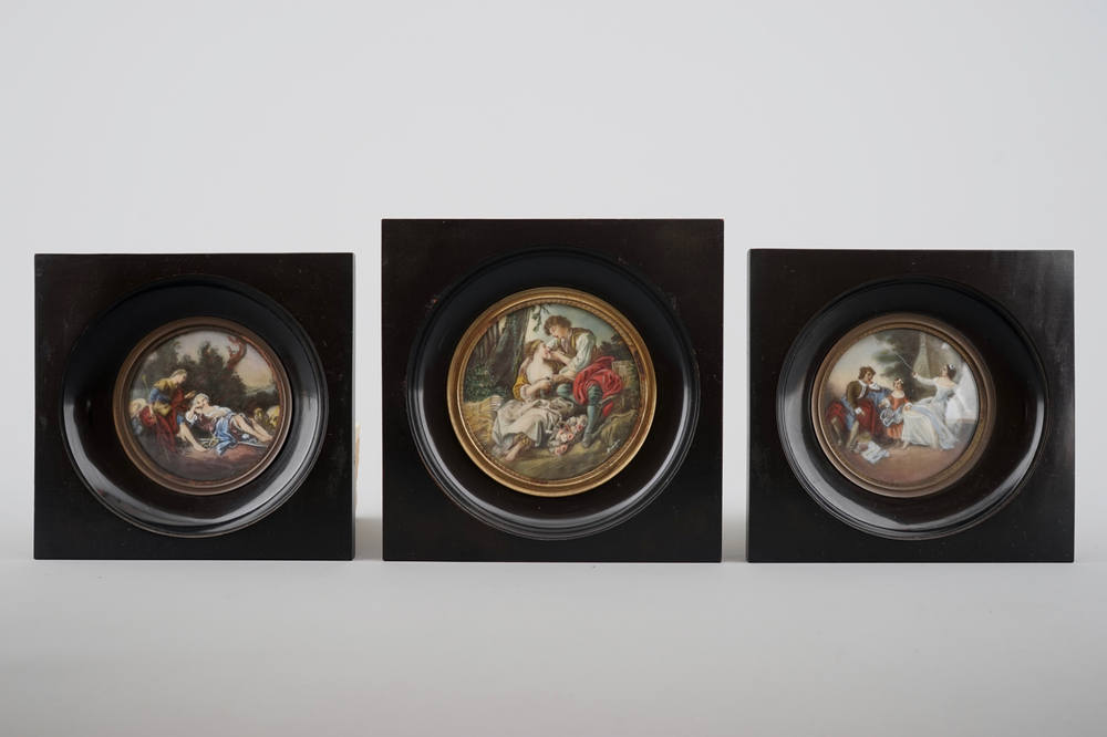 A set of 3 miniatures on ivory after Fran&ccedil;ois Boucher, 19th C.
