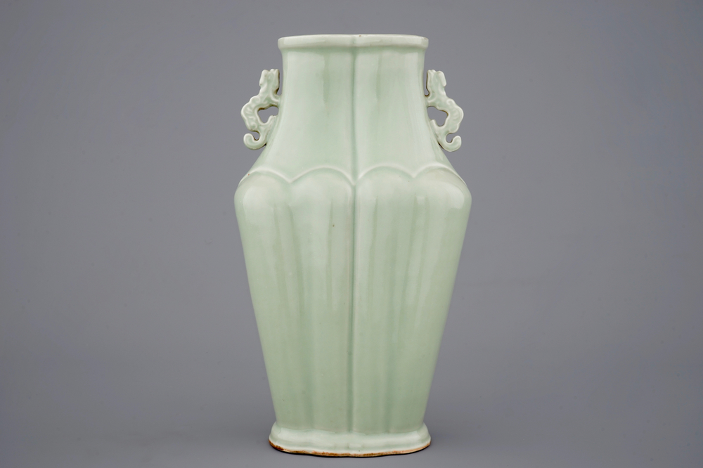 A celadon vase of archaic form, Yongzheng mark, 19th C.