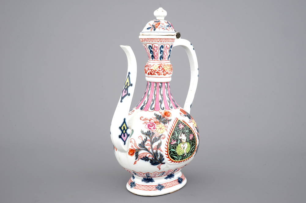 A tall famille rose ewer with cover for the Indian market, 19th C.