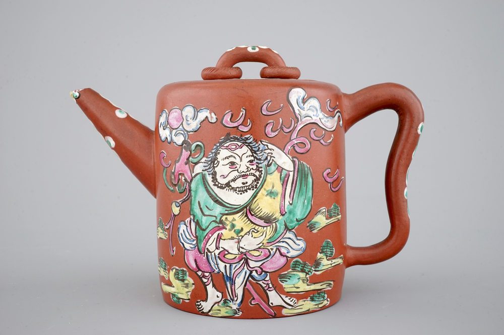 A Chinese Yixing enamel teapot, 19th C.