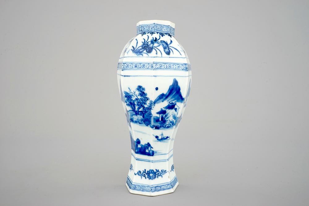 A Chinese porcelain blue and white wall vase, Qianlong, 18th C.