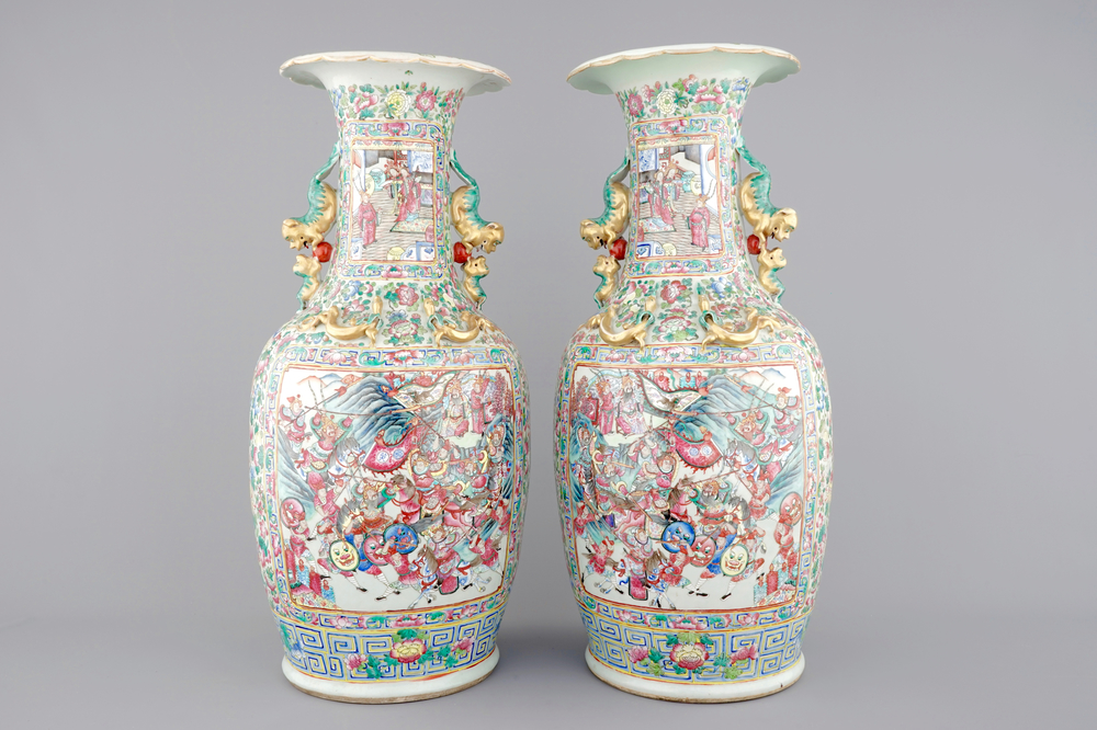 A tall pair of Chinese famille rose vases, 19th C.