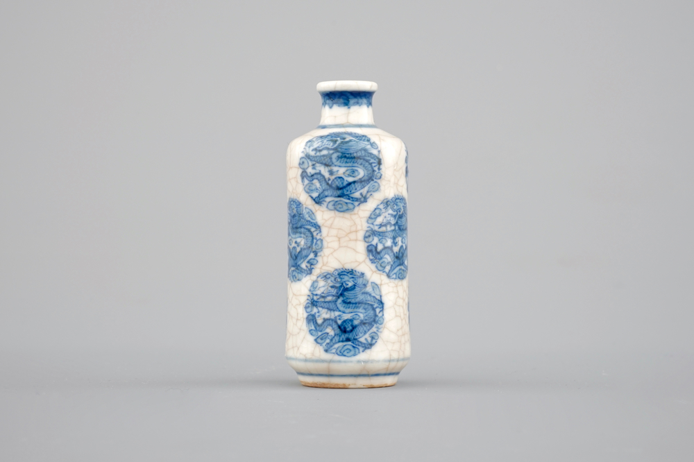 A Chinese blue and white soft paste porcelain snuff bottle, Yongzheng mark