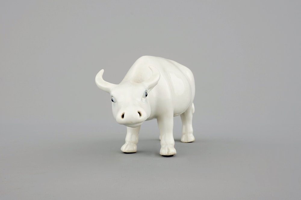 A Chinese blanc de Chine model of a water buffalo, 19th C.