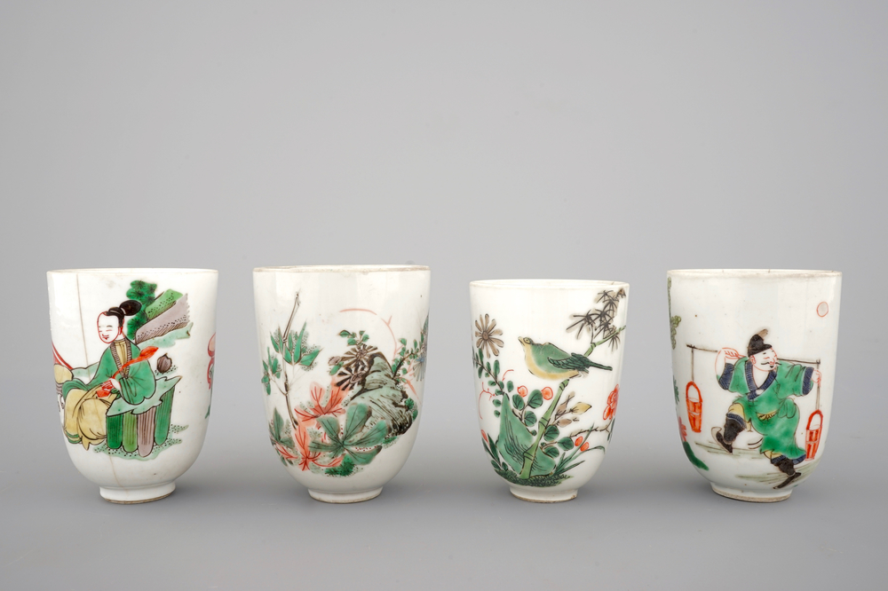 A set of 4 Chinese famille verte wine cups, Kangxi, ca. 1700