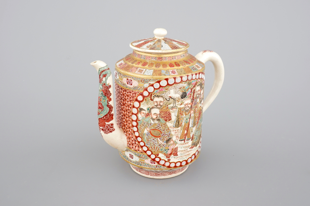 A large Japanese Satsuma porcelain teapot, 19th C