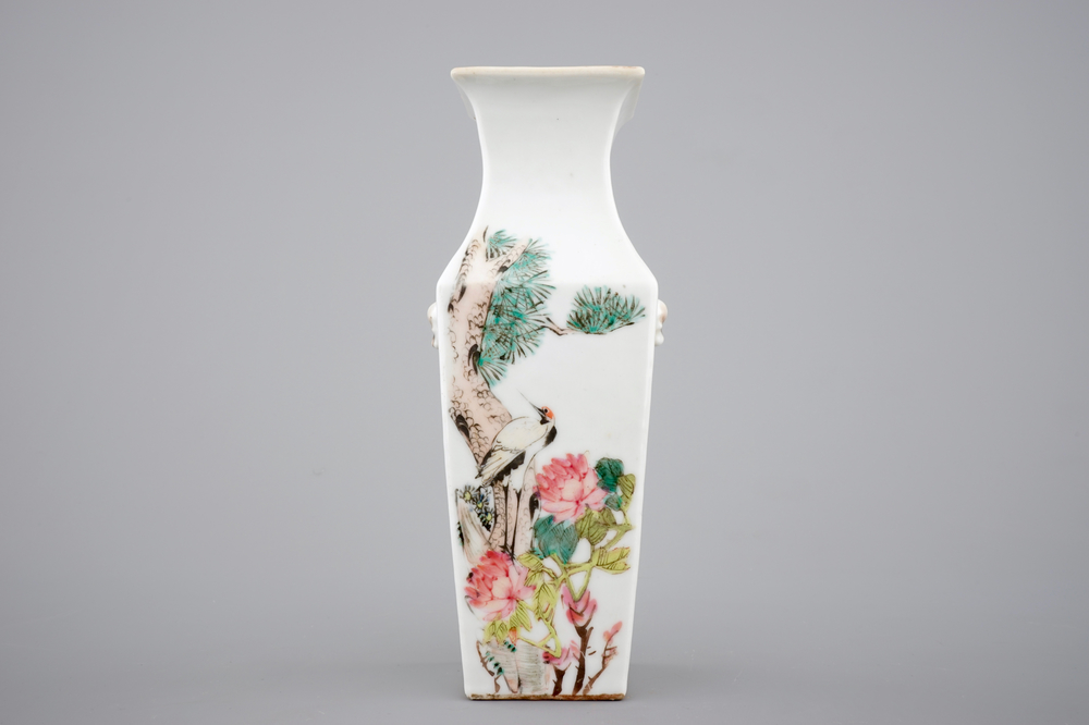 A square Chinese Qianjiang porcelain vase, ca. 1900