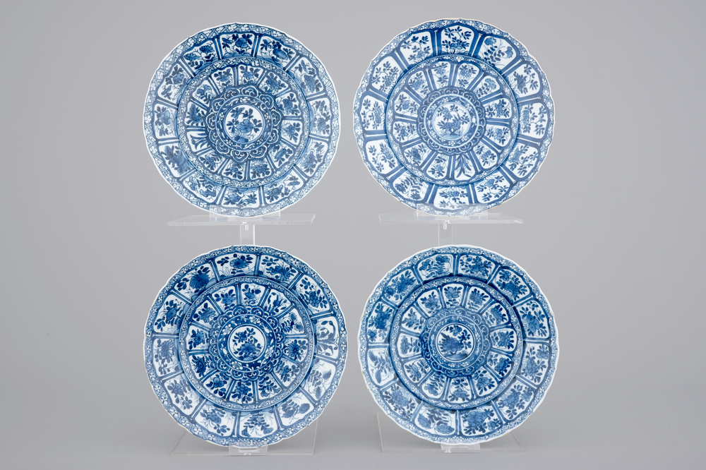 A set of four Chinese blue and white porcelain plates, Kangxi, ca. 1700