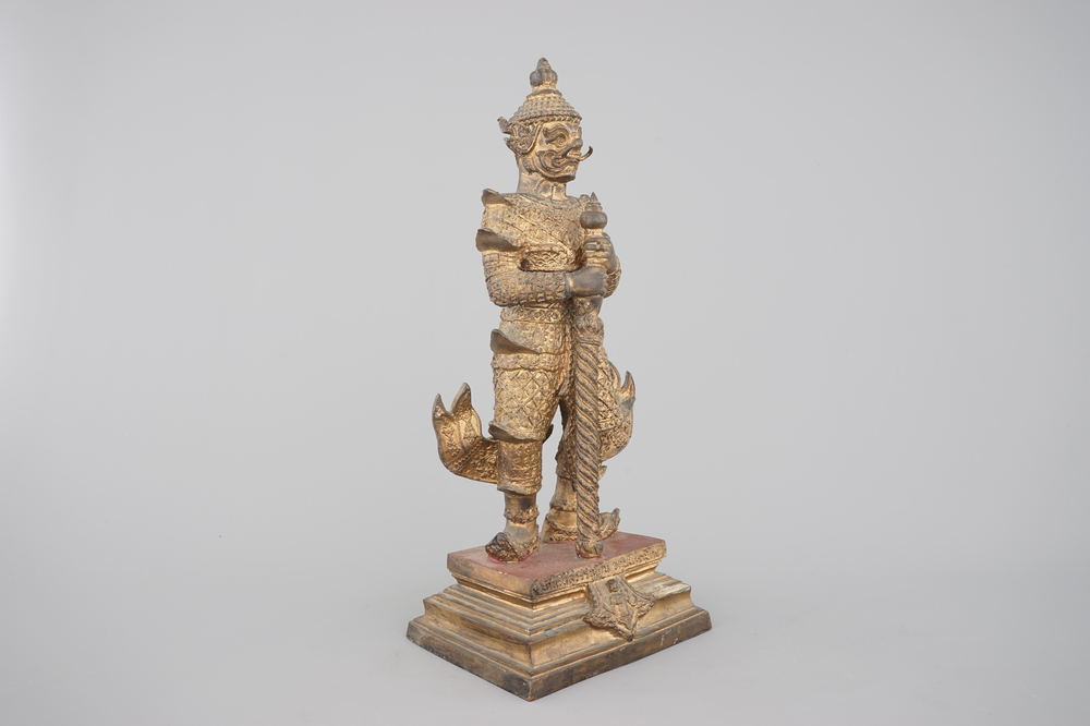 A gilt-lacquered bronze figure of a guardian king (Vessavaṇa), probably Thai, 19th C.