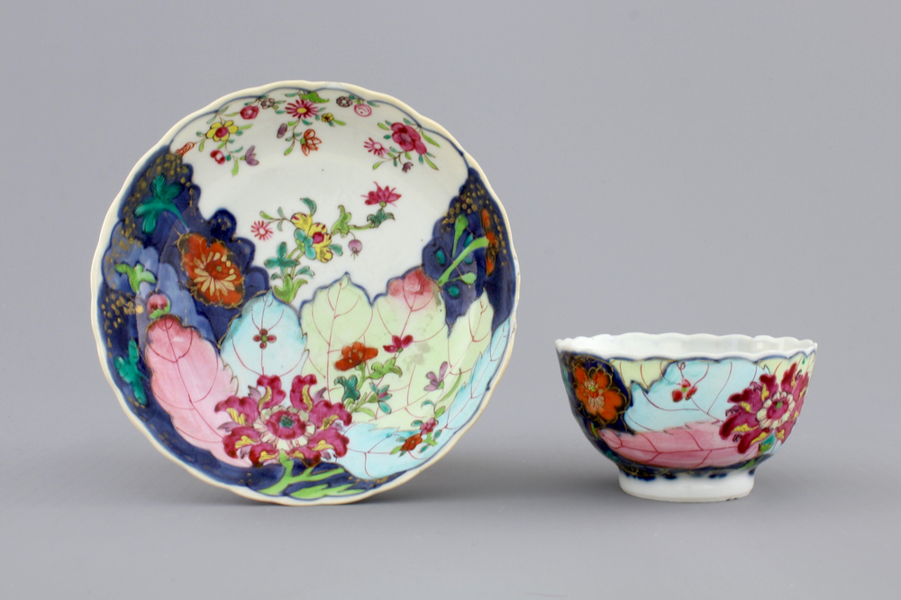 A Chinese export porcelain &quot;Tobacco leaf&quot; cup and saucer, ca. 1770