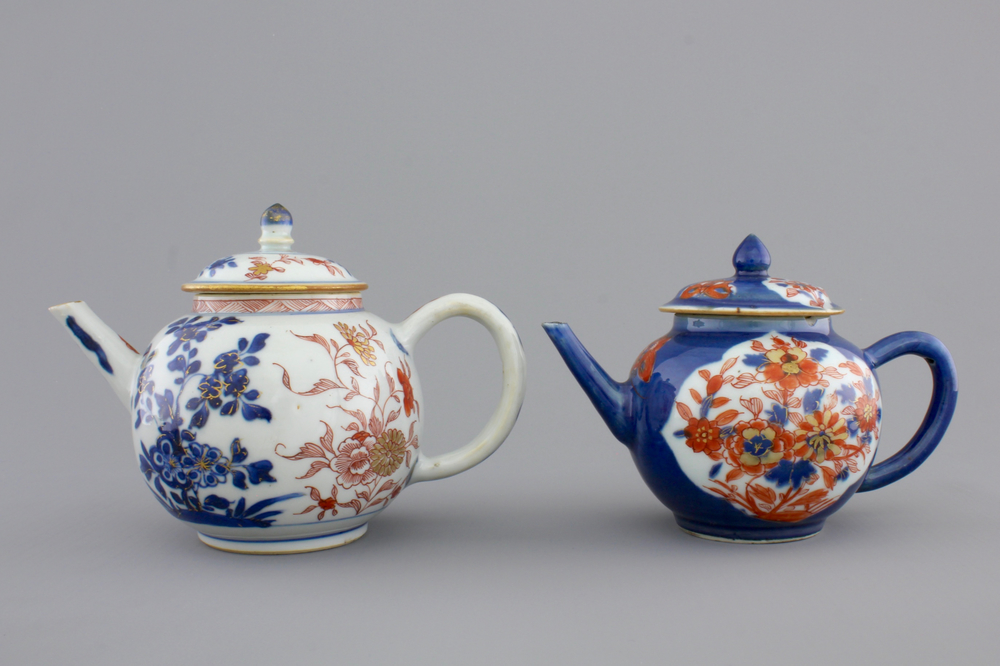 Two Chinese Imari porcelain teapots, 1st half 18th C.