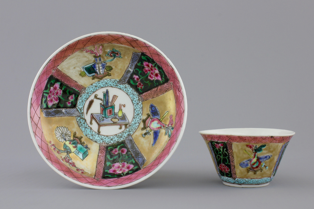 A fine Chinese famille rose export porcelain cup and saucer, Yongzheng-Qianlong, 18th C.