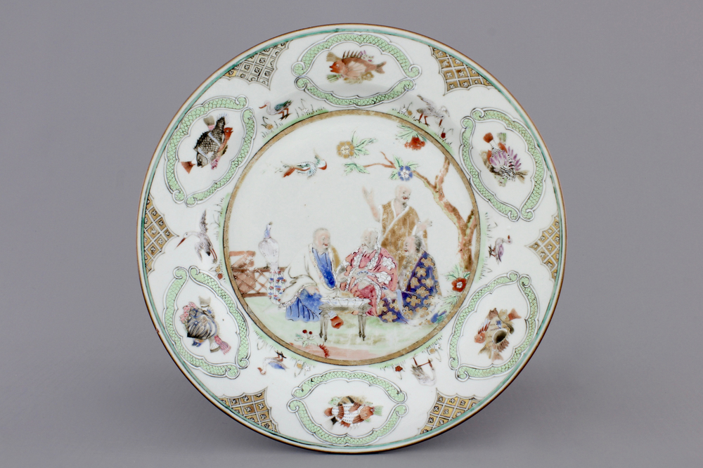 A Chinese famille rose porcelain &quot;Doctor's Visit&quot; plate after Cornelis Pronk, ca. 1740