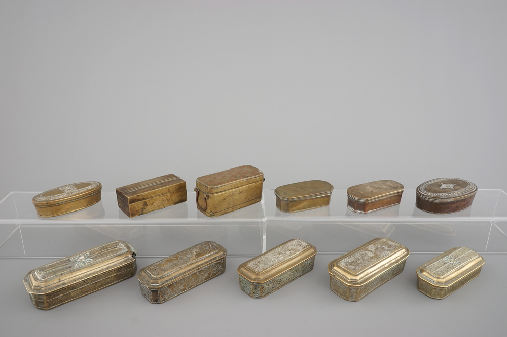 A collection of engraved and inlaid betel boxes, Indonesia, Malaysia and/or Sumatra, 19/20th C.