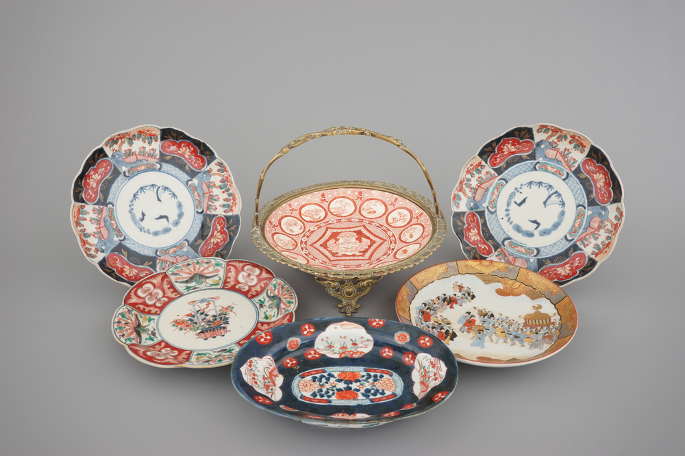 A collection of various Japanese porcelain plates including Imari, Satsuma, etc. 18/19th C.